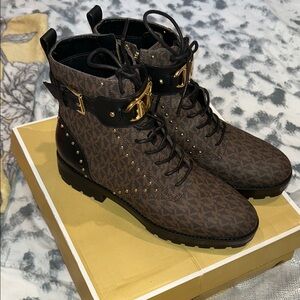 Michael Kors Black and Brown Combat Boots